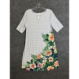 Chicos 0 Womens Shift Dress Size Small Striped Tropical Short Sleeve V Neck